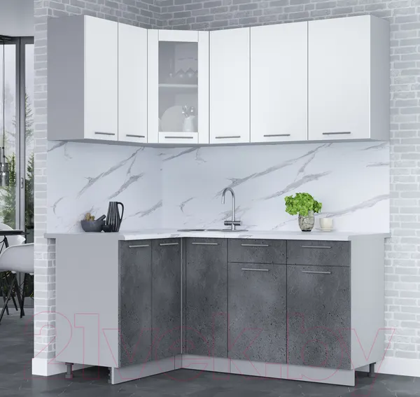 Изображение товара Кухонный гарнитур Interline Мила 12x17 (белый платинум/бетон портленд/белый гранит)
