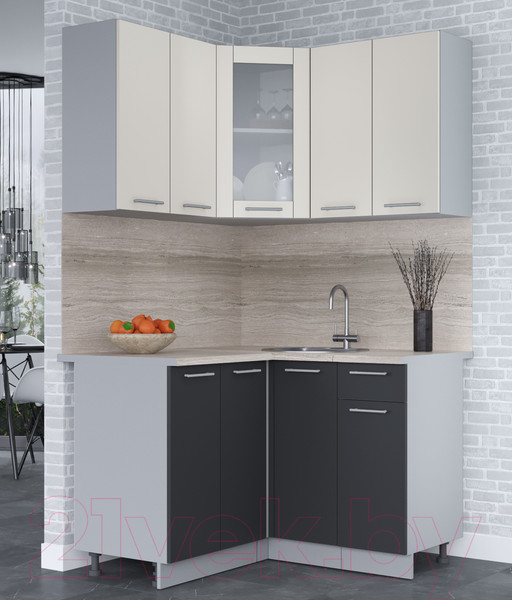 Изображение товара Кухонный гарнитур Интерлиния Мила 12x12 (персидский жемчуг/антрацит/травертин серый)