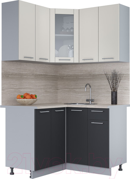 Изображение товара Кухонный гарнитур Интерлиния Мила 12x12 (персидский жемчуг/антрацит/травертин серый)