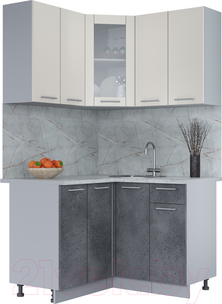 Изображение товара Кухонный гарнитур Интерлиния Мила 12x12 (персидский жемчуг/бетон портленд/серый каспий)