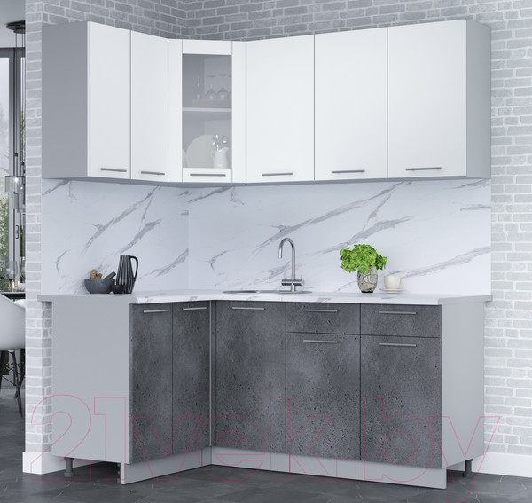 Изображение товара Кухонный гарнитур Интерлиния Мила 12x18 (белый платинум/бетон портленд/белый гранит)