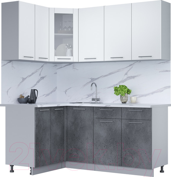 Изображение товара Кухонный гарнитур Интерлиния Мила 12x18 (белый платинум/бетон портленд/белый гранит)