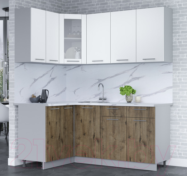 Изображение товара Кухонный гарнитур Интерлиния Мила 12x18 (белый платинум/дуб веллингтон/белый гранит)