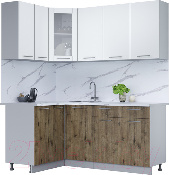 Изображение товара Кухонный гарнитур Интерлиния Мила 12x18 (белый платинум/дуб веллингтон/белый гранит)