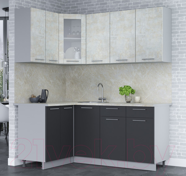 Изображение товара Кухонный гарнитур Интерлиния Мила 12x18 (бетон лайт/антрацит/опал светлый)