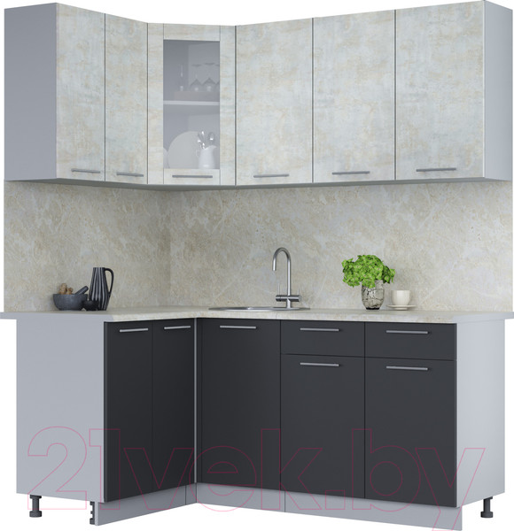 Изображение товара Кухонный гарнитур Интерлиния Мила 12x18 (бетон лайт/антрацит/опал светлый)