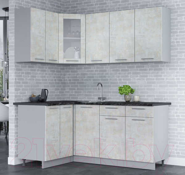 Изображение товара Кухонный гарнитур Интерлиния Мила 12x18 (бетон лайт/бетон лайт/кастилло темный)