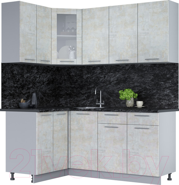 Изображение товара Кухонный гарнитур Интерлиния Мила 12x18 (бетон лайт/бетон лайт/кастилло темный)