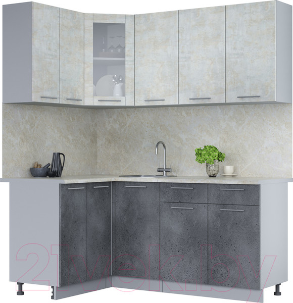 Изображение товара Кухонный гарнитур Интерлиния Мила 12x18 (бетон лайт/бетон портленд/опал светлый)