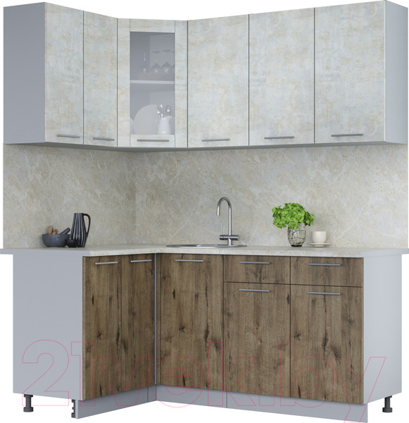 Изображение товара Кухонный гарнитур Интерлиния Мила 12x18 (бетон лайт/дуб веллингтон/опал светлый)