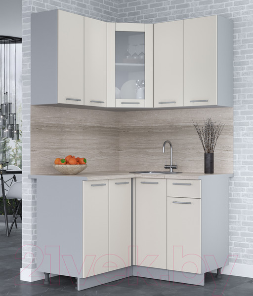 Изображение товара Кухонный гарнитур Интерлиния Мила 12x12 (персидский жемчуг/персидский жемчуг/травертин серый)