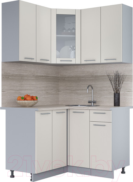 Изображение товара Кухонный гарнитур Интерлиния Мила 12x12 (персидский жемчуг/персидский жемчуг/травертин серый)