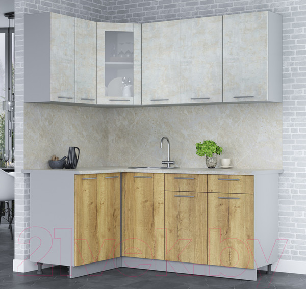 Изображение товара Кухонный гарнитур Интерлиния Мила 12x18 (бетон лайт/дуб золотой/опал светлый)