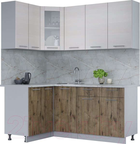 Изображение товара Кухонный гарнитур Интерлиния Мила 12x18 (вудлайн кремовый/дуб веллингтон/серый каспий)