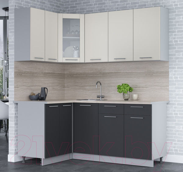 Изображение товара Кухонный гарнитур Интерлиния Мила 12x18 (персидский жемчуг/антрацит/травертин серый)