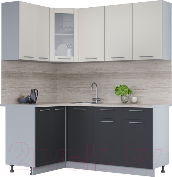 Изображение товара Кухонный гарнитур Интерлиния Мила 12x18 (персидский жемчуг/антрацит/травертин серый)