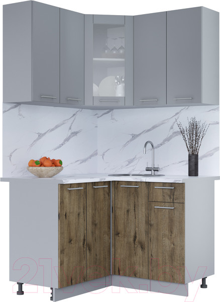 Изображение товара Кухонный гарнитур Интерлиния Мила 12x12 (серебро/дуб веллингтон/белый гранит)