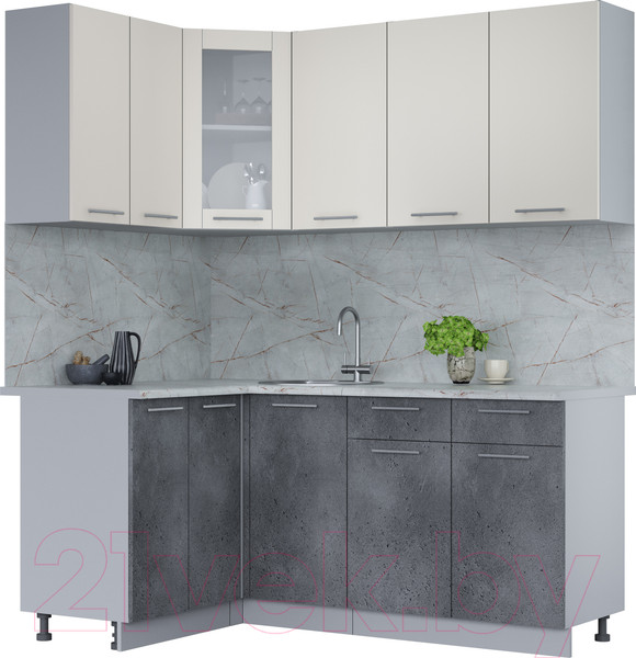 Изображение товара Кухонный гарнитур Интерлиния Мила 12x18 (персидский жемчуг/бетон портленд/серый каспий)