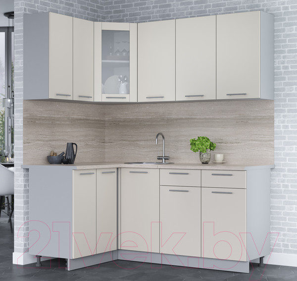 Изображение товара Кухонный гарнитур Интерлиния Мила 12x18 (персидский жемчуг/персидский жемчуг/травертин серый)