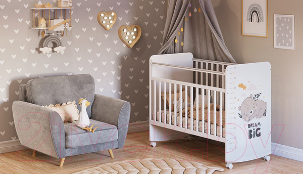 Изображение товара Детская кроватка Фея Спящий мишка 702 / 0002757.9.17 (белый)