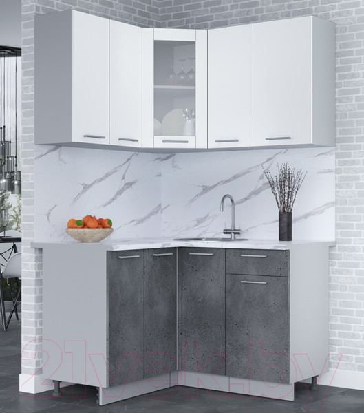 Изображение товара Кухонный гарнитур Интерлиния Мила 12x13 (белый платинум/бетон портленд/белый гранит)