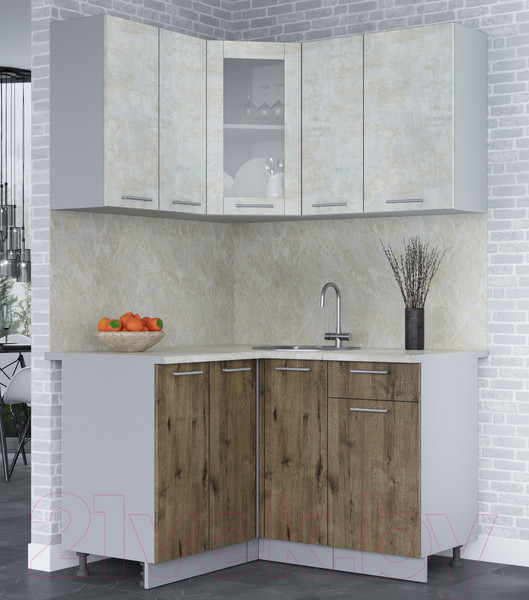 Изображение товара Кухонный гарнитур Интерлиния Мила 12x13 (бетон лайт/дуб веллингтон/опал светлый)