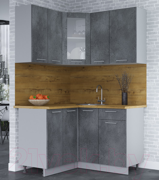 Изображение товара Кухонный гарнитур Интерлиния Мила 12x13 (бетон потленд/бетон портленд/дуб бунратти)