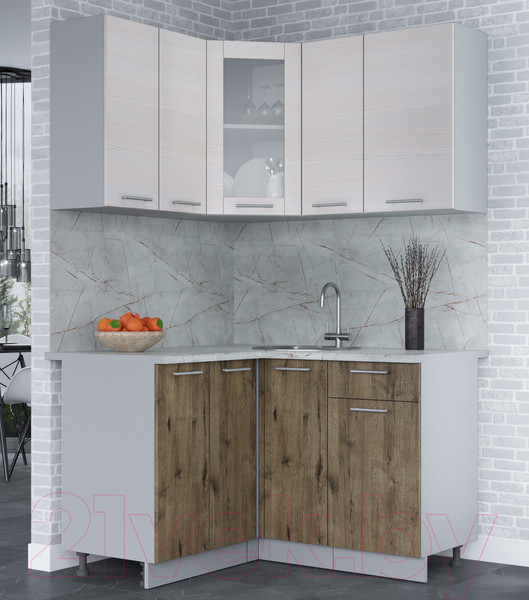 Изображение товара Кухонный гарнитур Интерлиния Мила 12x13 (вудлайн кремовый/дуб веллингтон/серый каспий)