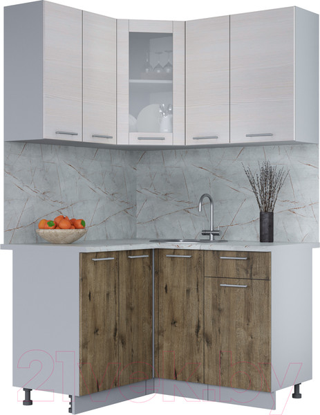 Изображение товара Кухонный гарнитур Интерлиния Мила 12x13 (вудлайн кремовый/дуб веллингтон/серый каспий)