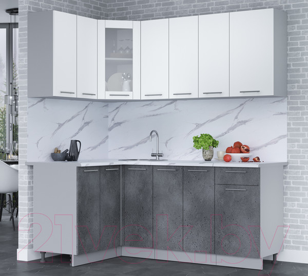 Изображение товара Кухонный гарнитур Интерлиния Мила 12x19 (белый платинум/бетон портленд/белый гранит)