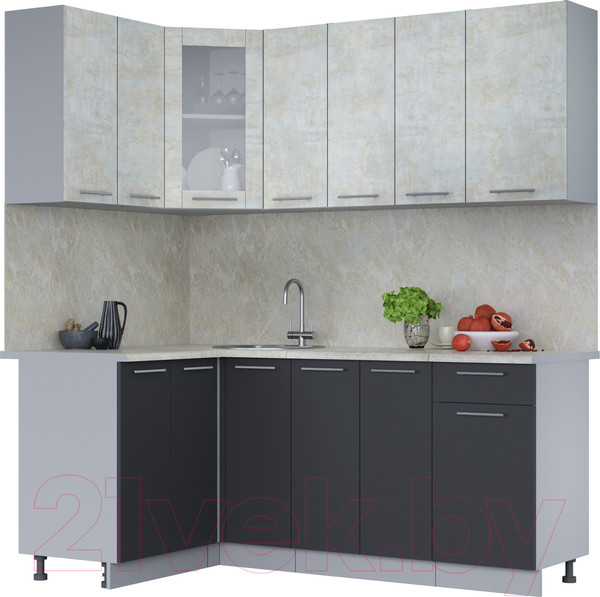 Изображение товара Кухонный гарнитур Интерлиния Мила 12x19 (бетон лайт/антрацит/опал светлый)