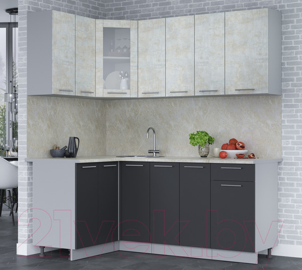 Изображение товара Кухонный гарнитур Интерлиния Мила 12x19 (бетон лайт/антрацит/опал светлый)