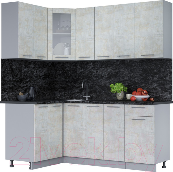 Изображение товара Кухонный гарнитур Интерлиния Мила 12x19 (бетон лайт/бетон лайт/кастилло темный)