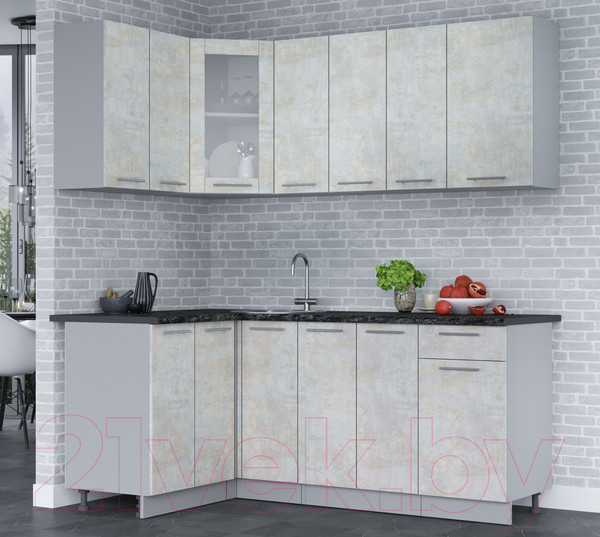 Изображение товара Кухонный гарнитур Интерлиния Мила 12x19 (бетон лайт/бетон лайт/кастилло темный)