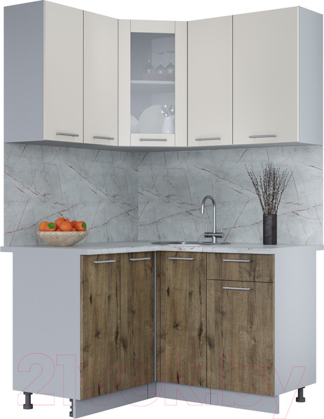 Изображение товара Кухонный гарнитур Интерлиния Мила 12x13 (персидский жемчуг/дуб веллингтон/серый каспий)