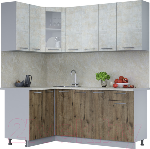 Изображение товара Кухонный гарнитур Интерлиния Мила 12x19 (бетон лайт/дуб веллингтон/опал светлый)