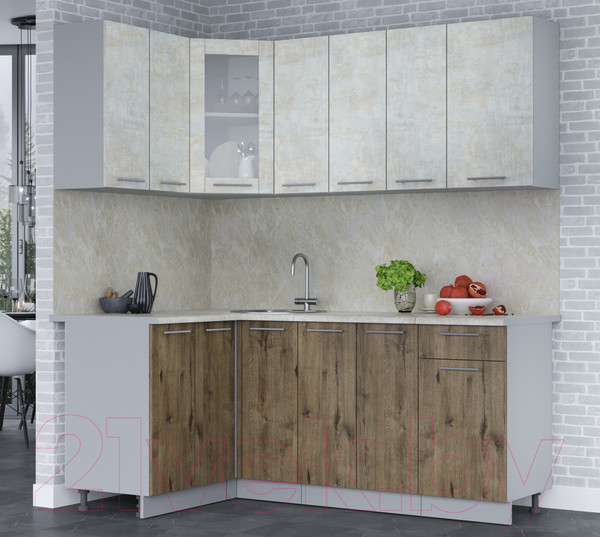 Изображение товара Кухонный гарнитур Интерлиния Мила 12x19 (бетон лайт/дуб веллингтон/опал светлый)