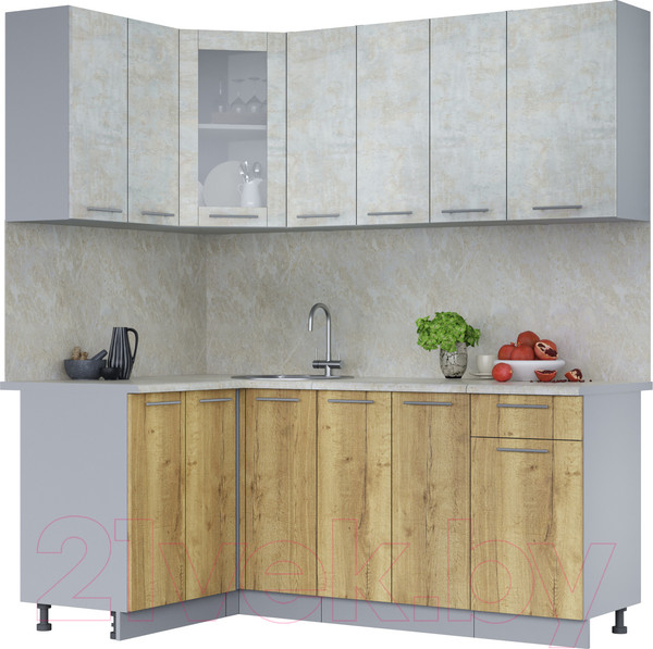 Изображение товара Кухонный гарнитур Интерлиния Мила 12x19 (бетон лайт/дуб золотой/опал светлый)