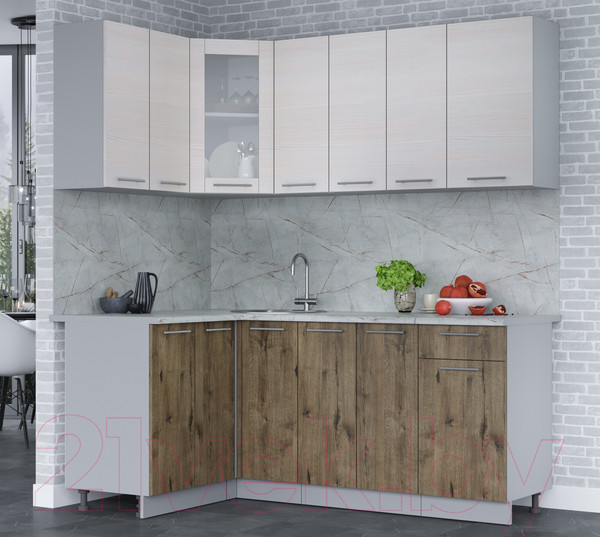 Изображение товара Кухонный гарнитур Интерлиния Мила 12x19 (вудлайн кремовый/дуб веллингтон/серый каспий)