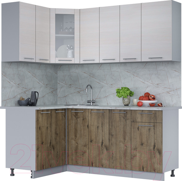 Изображение товара Кухонный гарнитур Интерлиния Мила 12x19 (вудлайн кремовый/дуб веллингтон/серый каспий)