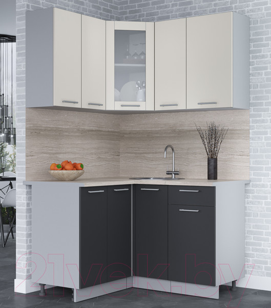 Изображение товара Кухонный гарнитур Интерлиния Мила 12x13 (персидский жемчуг/антрацит/травертин серый)