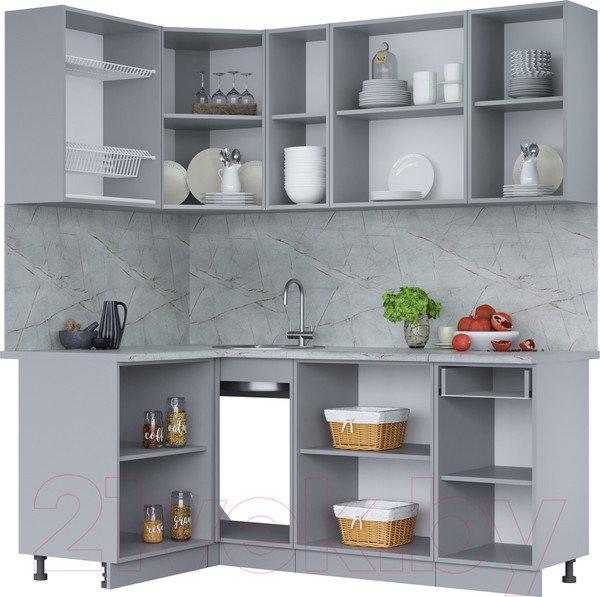 Изображение товара Кухонный гарнитур Интерлиния Мила 12x19 (дуб веллингтон/дуб веллингтон/травертин серый)