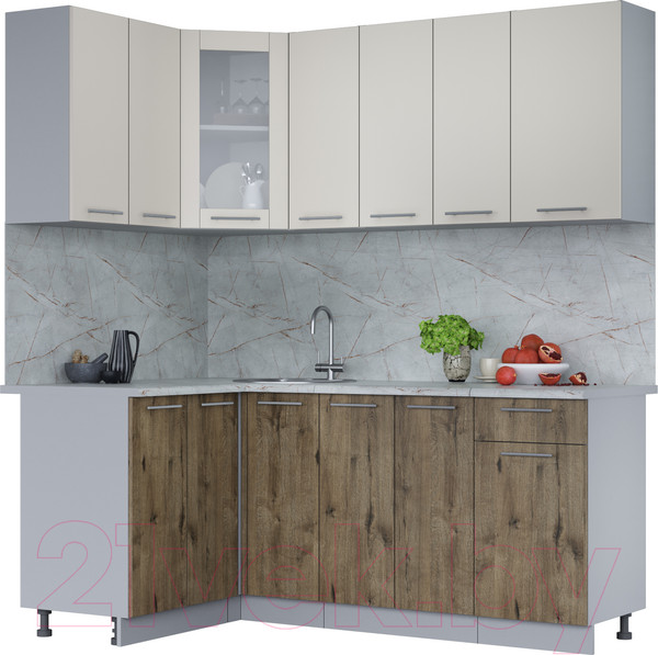 Изображение товара Кухонный гарнитур Интерлиния Мила 12x19 (персидский жемчуг/дуб веллингтон/серый каспий)