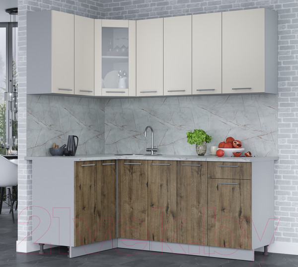 Изображение товара Кухонный гарнитур Интерлиния Мила 12x19 (персидский жемчуг/дуб веллингтон/серый каспий)