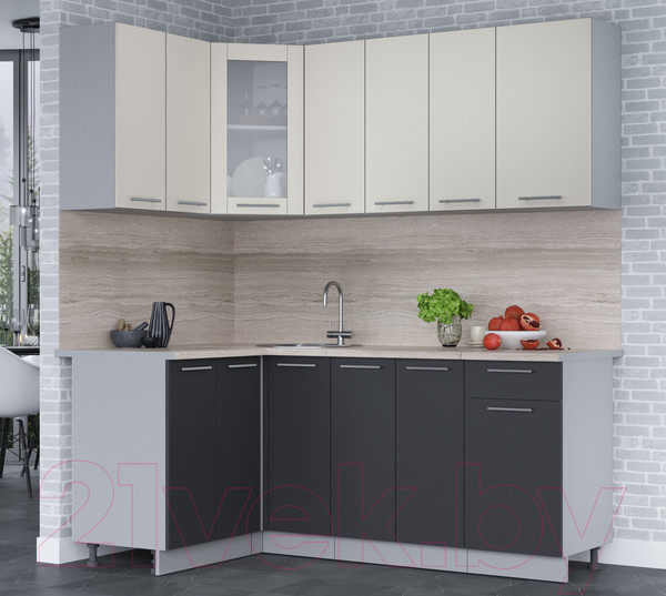 Изображение товара Кухонный гарнитур Интерлиния Мила 12x19 (персидский жемчуг/антрацит/травертин серый)