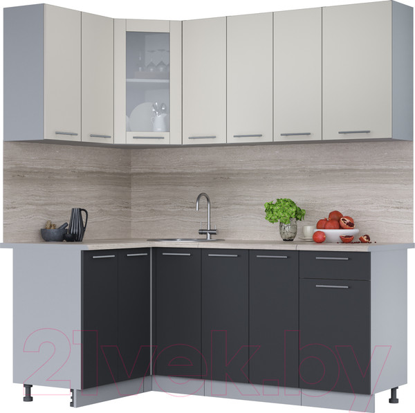 Изображение товара Кухонный гарнитур Интерлиния Мила 12x19 (персидский жемчуг/антрацит/травертин серый)