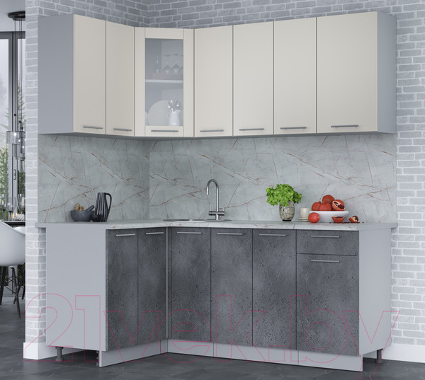 Изображение товара Кухонный гарнитур Интерлиния Мила 12x19 (персидский жемчуг/бетон портленд/серый каспий)