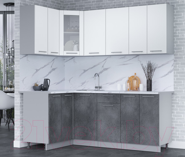 Изображение товара Кухонный гарнитур Интерлиния Мила 12x20 (белый платинум/бетон портленд/белый гранит)