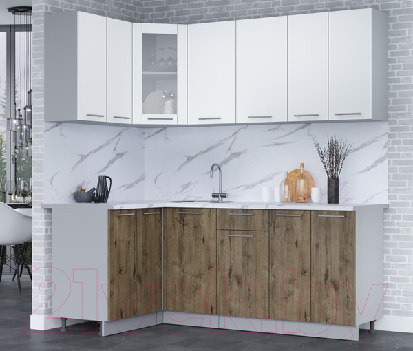 Изображение товара Кухонный гарнитур Интерлиния Мила 12x20 (белый платинум/дуб веллингтон/белый гранит)