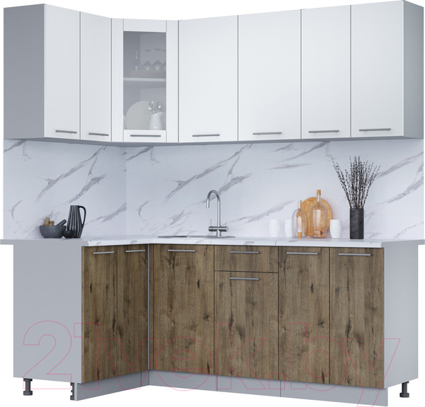 Изображение товара Кухонный гарнитур Интерлиния Мила 12x20 (белый платинум/дуб веллингтон/белый гранит)